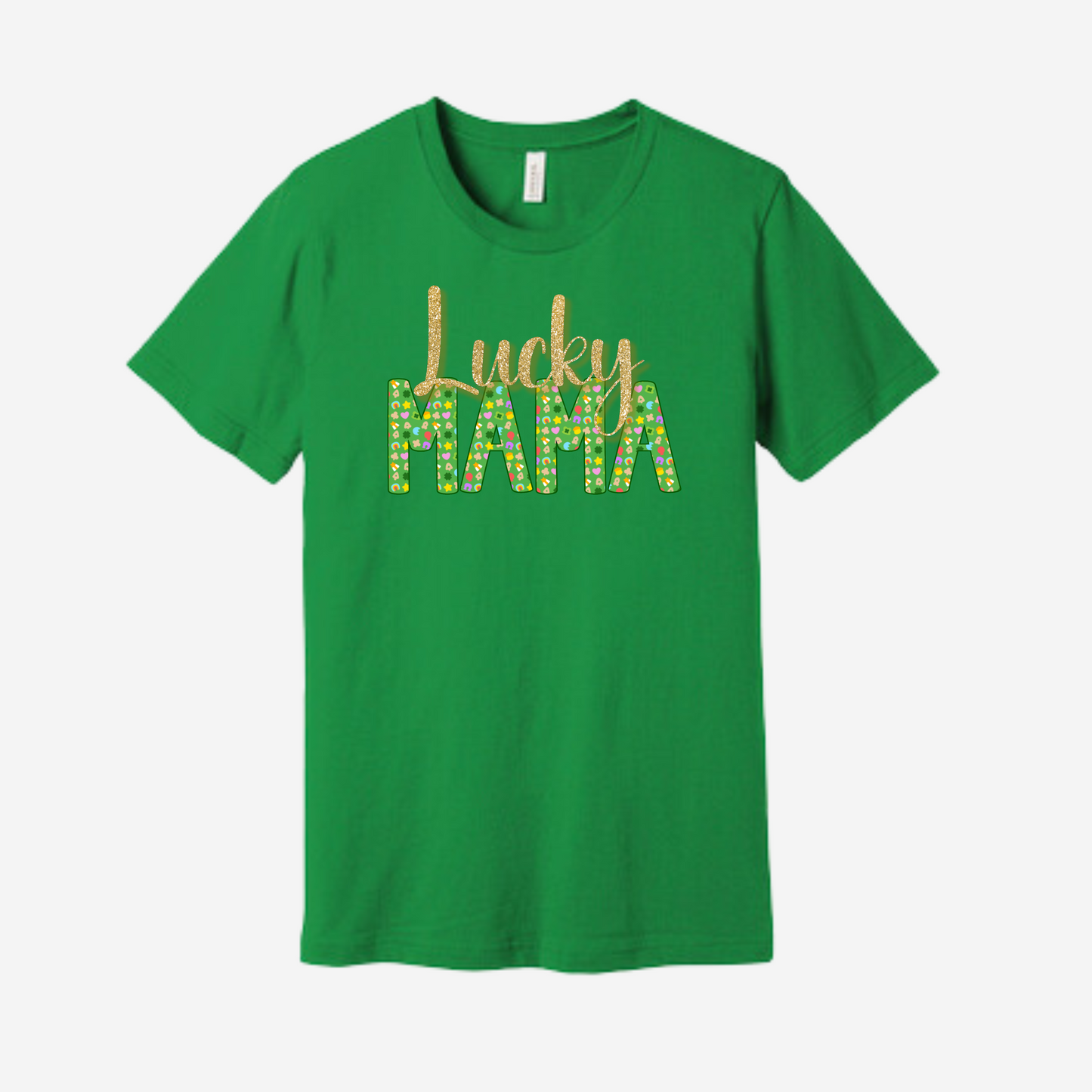 St. Patrick's Day Graphic T-shirt - "Lucky Mama" ("Lucky" in Gold)