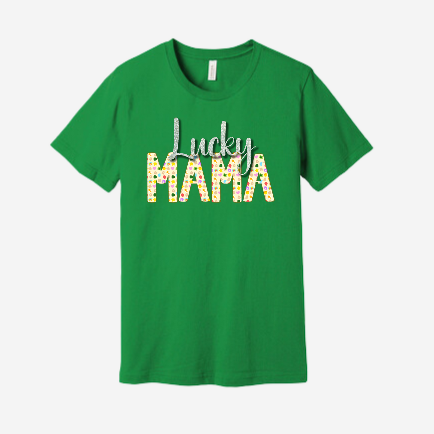 St. Patrick's Day Graphic T-shirt - "Lucky Mama" ("Lucky" in Silver)