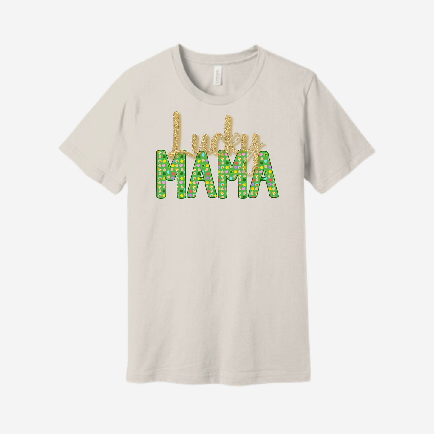 St. Patrick's Day Graphic T-shirt - "Lucky Mama" ("Lucky" in Gold)