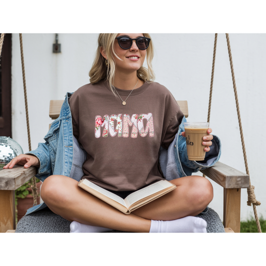 Mama Embroidered Floral Tee