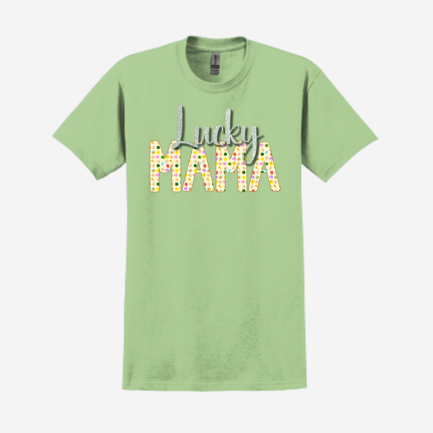 St. Patrick's Day Graphic T-shirt - "Lucky Mama" ("Lucky" in Silver)