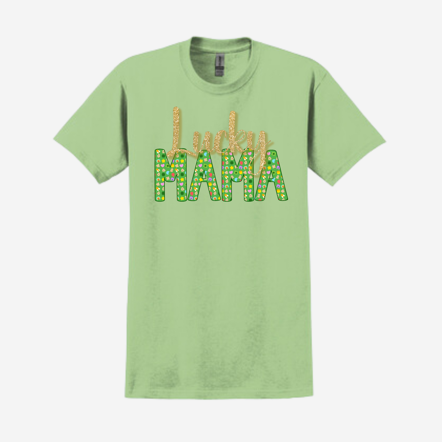 St. Patrick's Day Graphic T-shirt - "Lucky Mama" ("Lucky" in Gold)